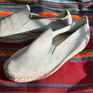 Fabiolas Gray Leather Espadrille Slip-Ons